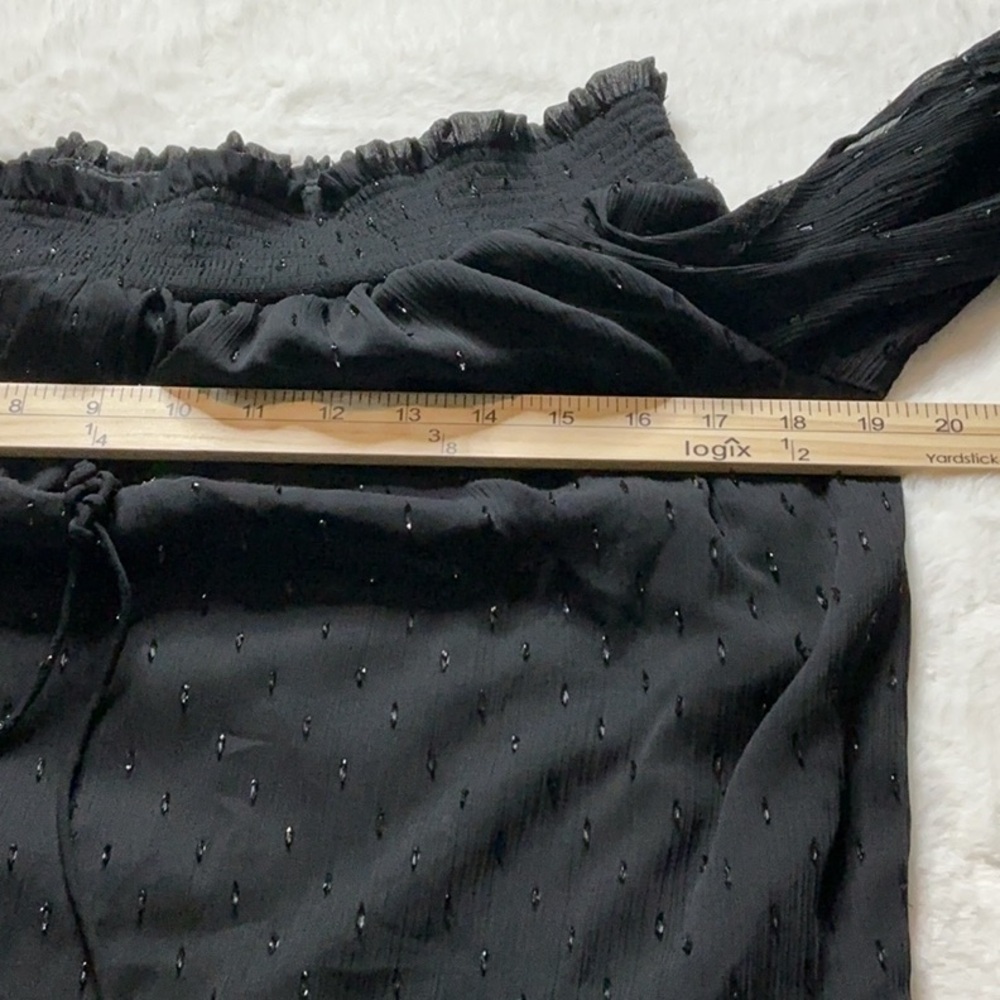 Zara Black Swiss Dot Off-the-Shoulder Blouse with Tassels - Picture 9 of 11